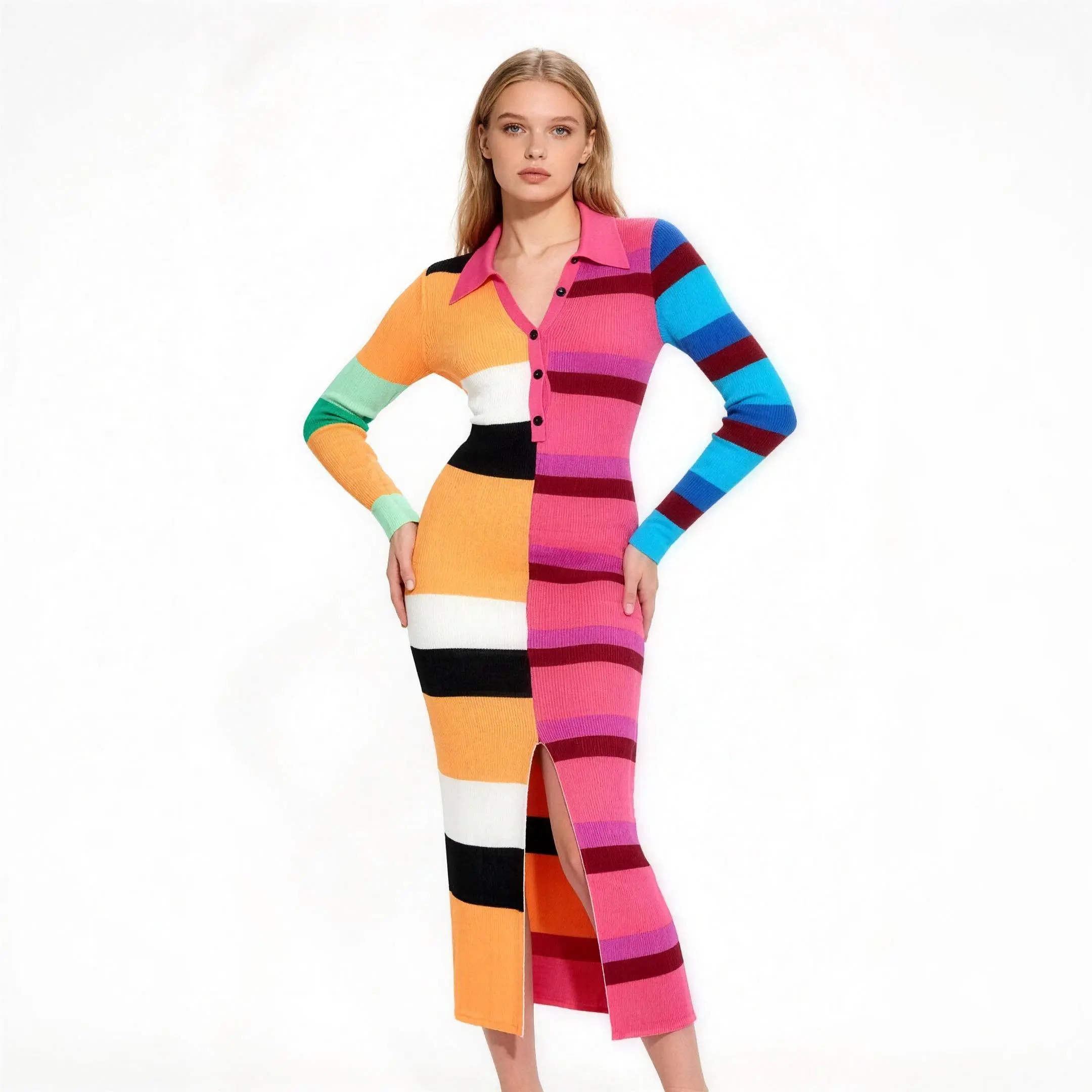 Multi Color Striped Sweater Maxi Dress Size Chart Size chart and fit details for multi color striped sweater maxi dress